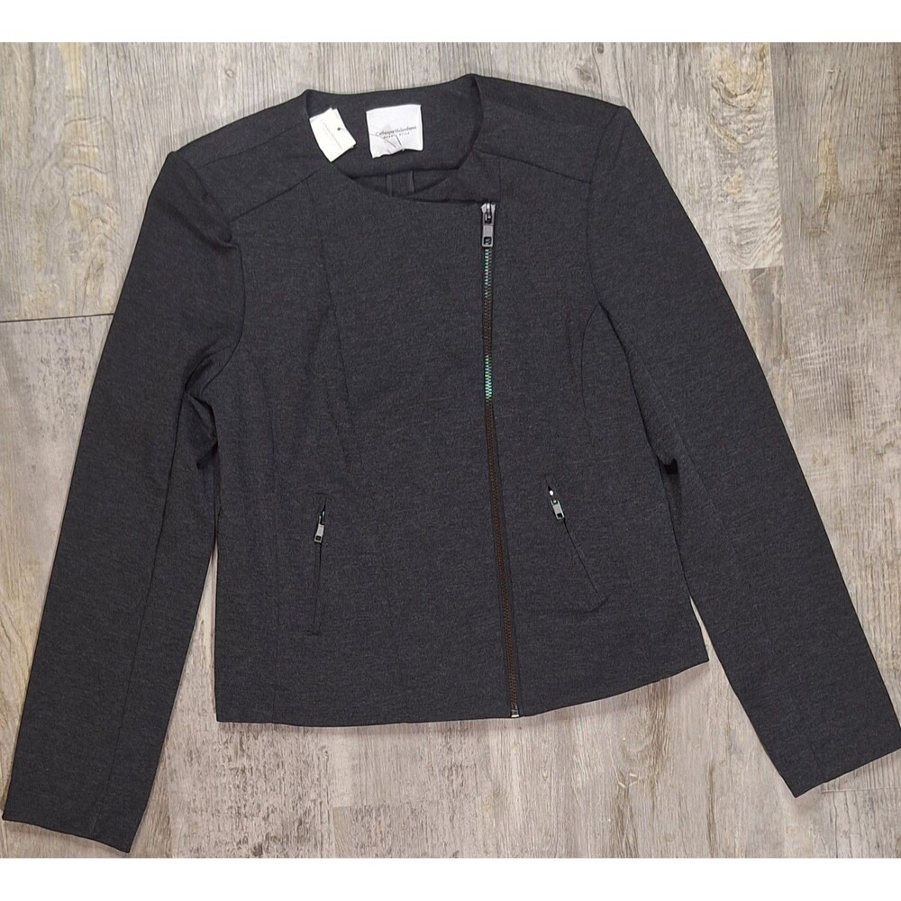 Catherine Malandrino Moto Jacket Womens M Gray Stretch Asymmetric Zip Blazer
